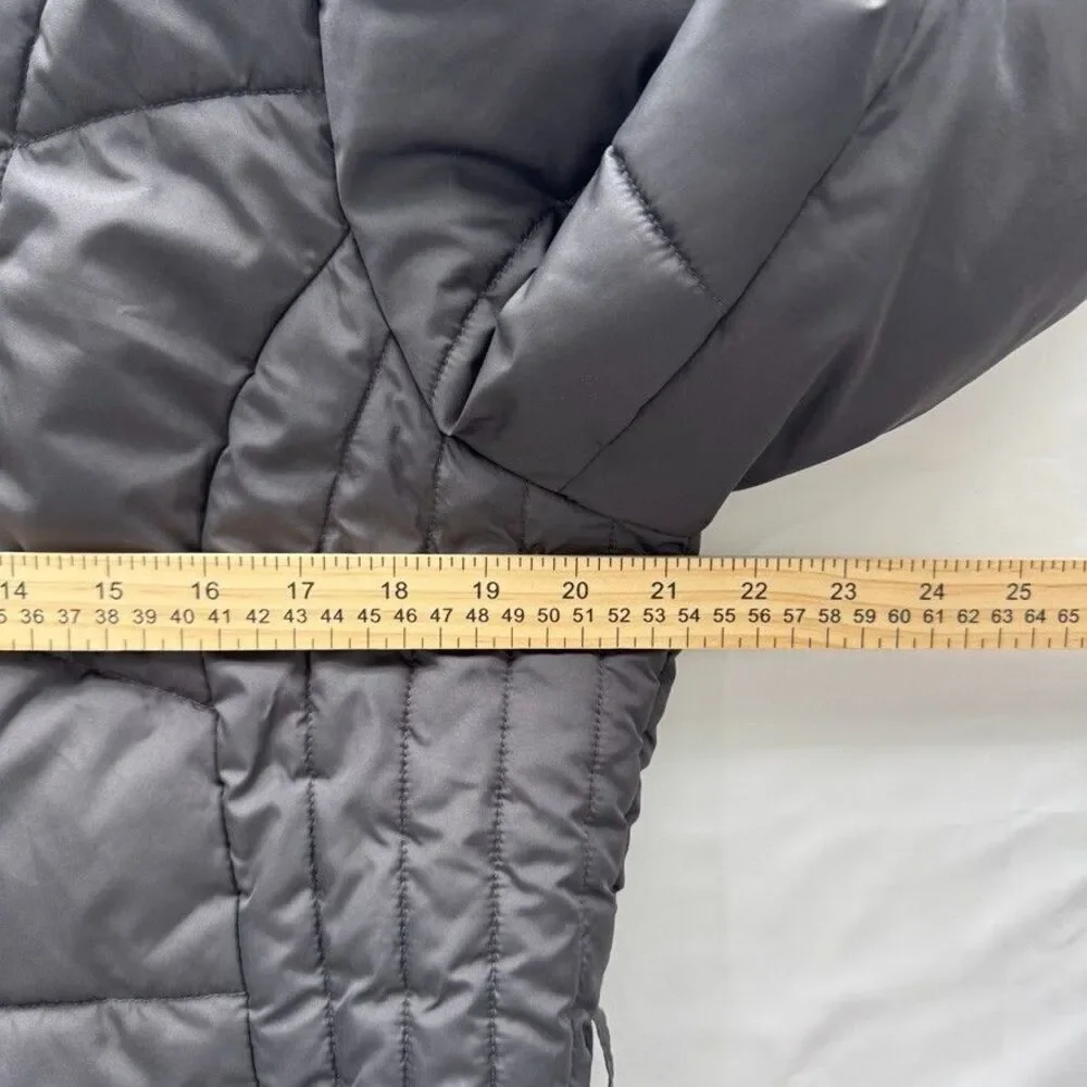 Laundry By Design Long Quilted Puffer Coat Black Faux Fur Hood Women's L Good - Picture 3 of 12